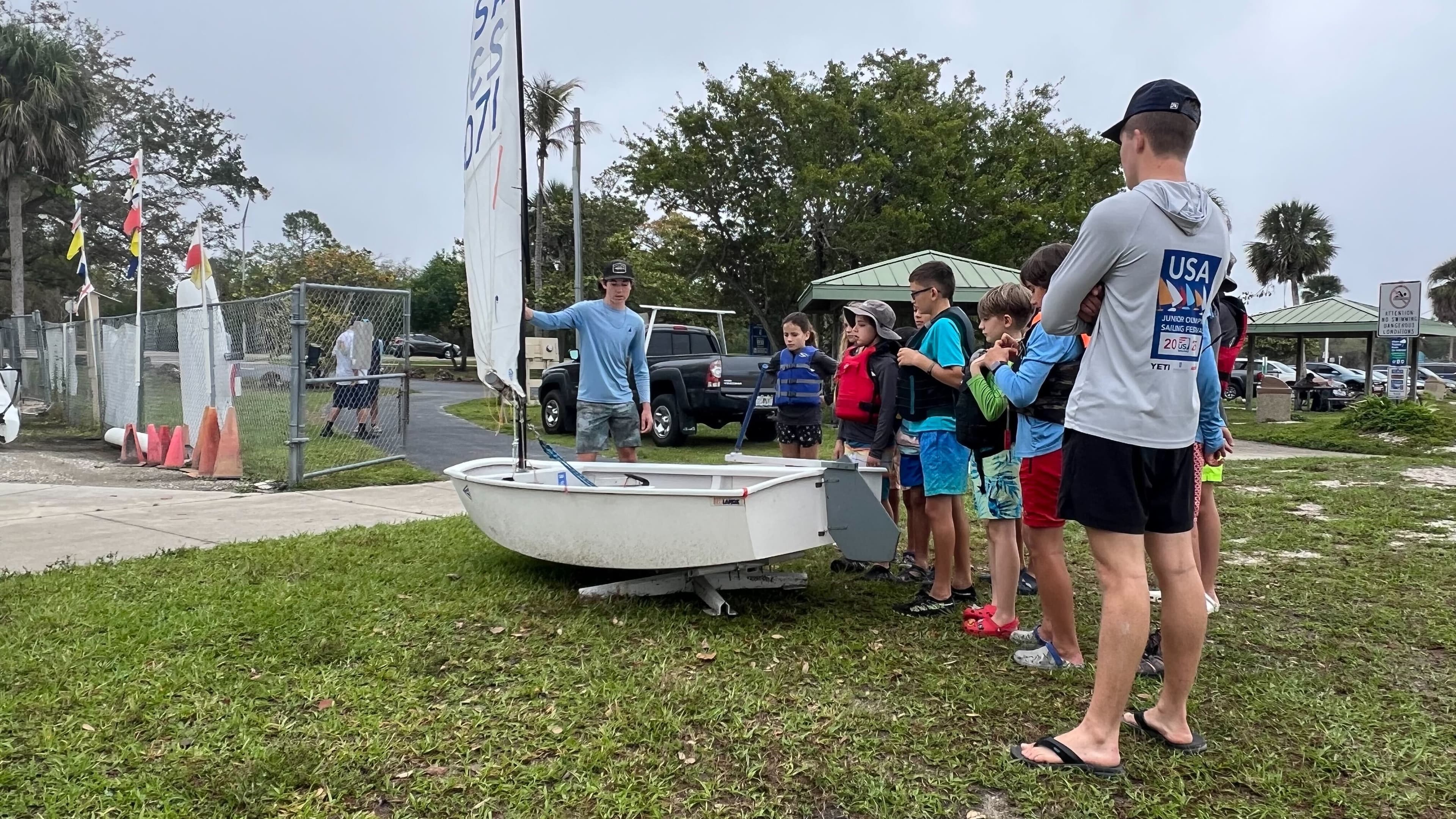 Instructor with group of students at Edison Sailing Center